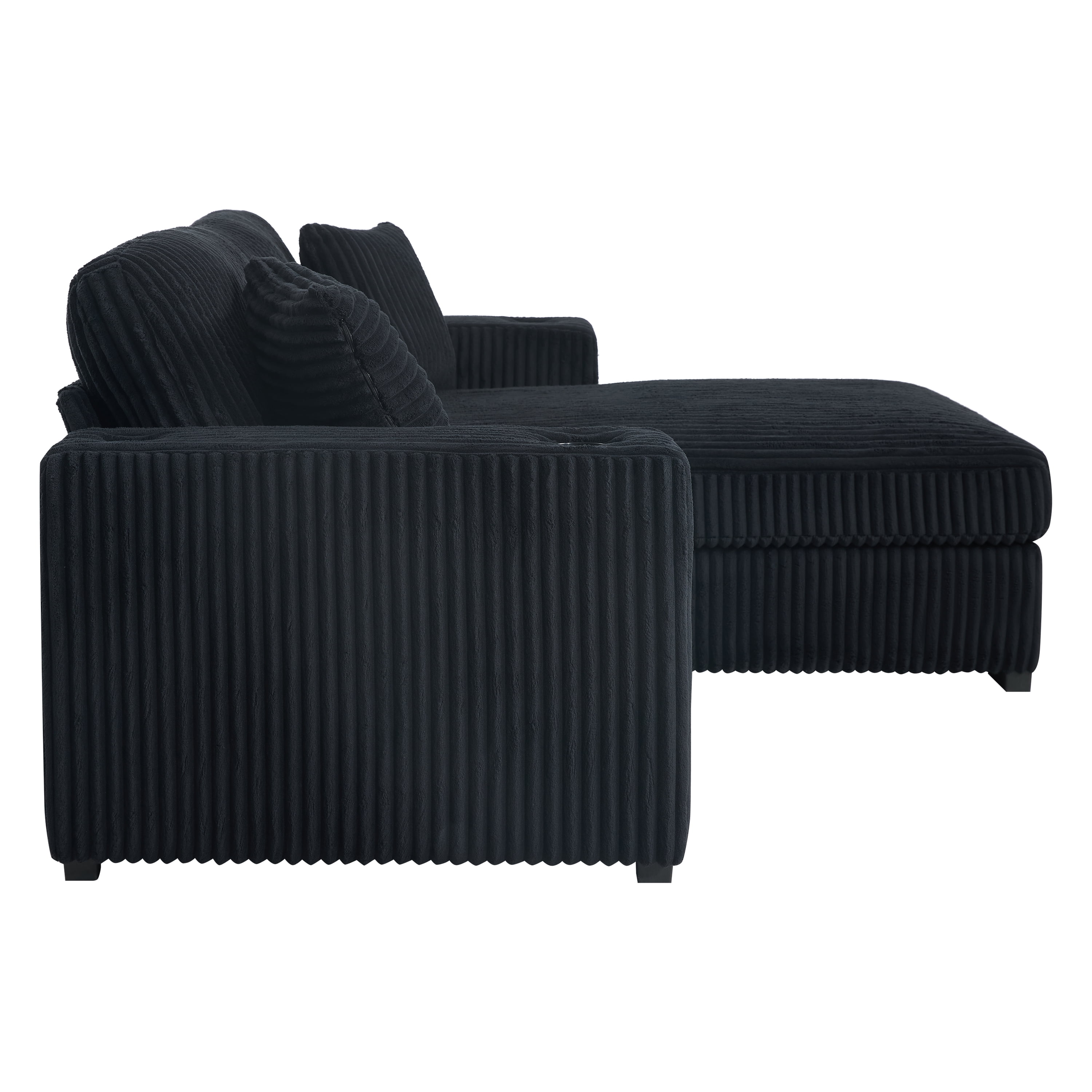 GARITIN L Shaped Sectional Sofa 86.5 Inch, Corduroy Upholstered Couch with Cup Holders and Charging Ports for Living Room, Black