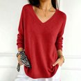 thumbnail image 2 of Gaukiv Long Sleeve Sweaters for Women Solid V Neck Slimming Lightweight Knit Pullovers Basic Blouses Layer Tops Red 2XL, 2 of 6