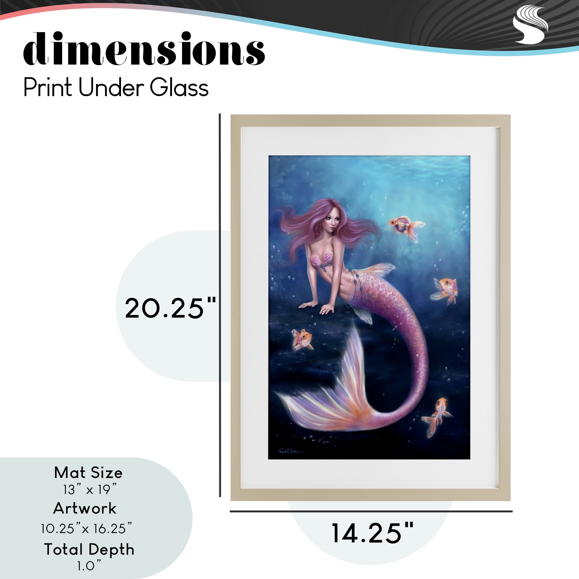 Aurelia Mermaid & Fish Birch Framed Print Under Glass, design by Rachel Anderson