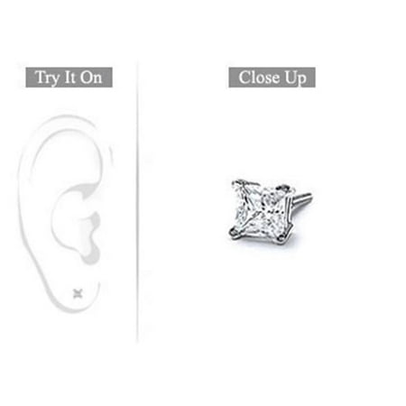 FineJewelryVault UBMER18WHSQ015D-101 Mens 18K White Gold : Princess Cut Diamond Stud Earring - 0.15 CT. TW