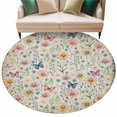 thumbnail image 2 of Round Area Rug 6 Ft, Pink Spring Floral Washable Non-Slip Circle Carpet for Living Room/Bedroom, Elegant Pastoral Flowers Butterflies Vintage Low-Profile Indoor Mats Collection Rugs for Residential, 2 of 7