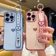 thumbnail image 3 of for iPhone 15 Pro Max Case with Hearts Wrist Strap Stand Camera Protection Luxury Glitter Plating Soft Silicone TPU Protective Case for Women Girls (Pink), 3 of 12