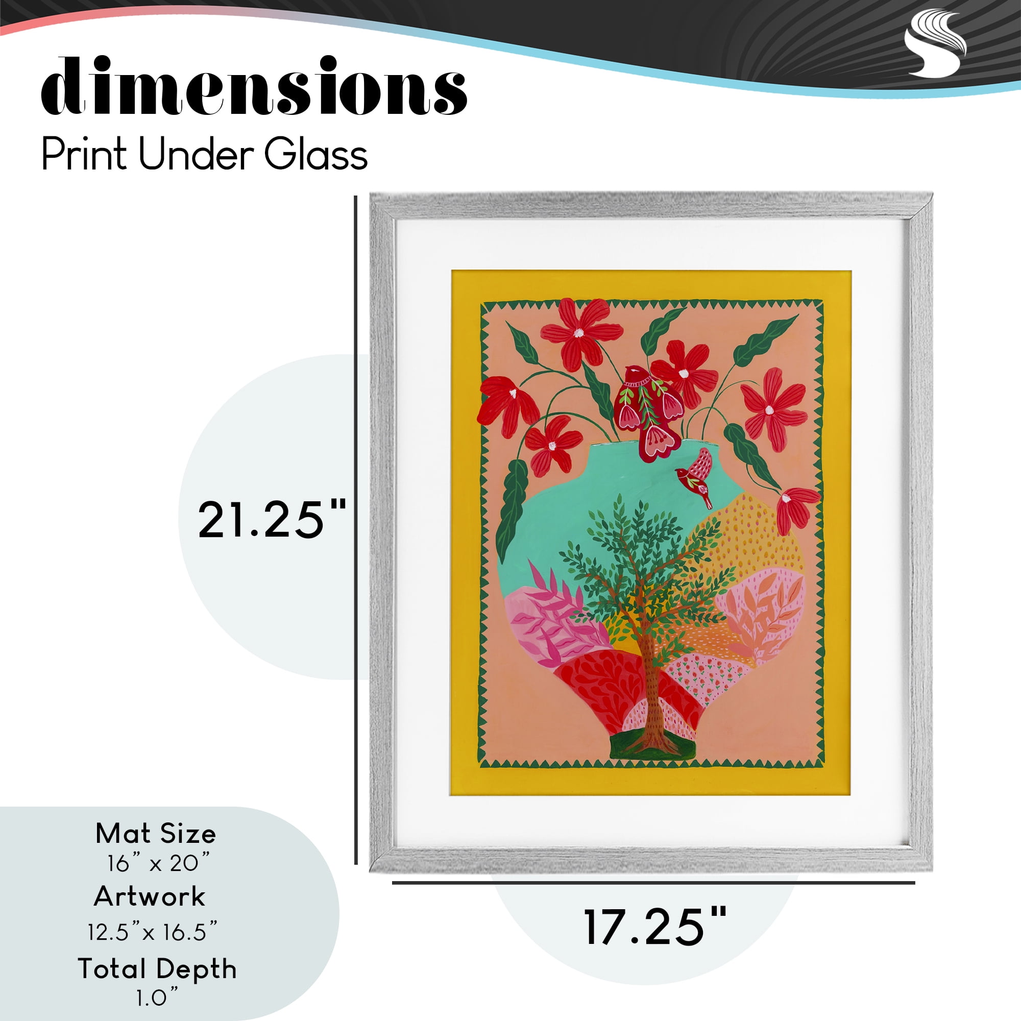 Folk Patterned Hope Vase Gray Framed Print Under Glass, design by Nabeela Rumi