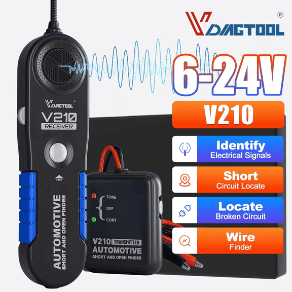 VDIAGTOOL V210 Automotive Wire Tracer Open & Short Circuit Finder, DC 6–42V Cable Tracker with LED Probe & Buzzer, Battery Powered Electrical Tester