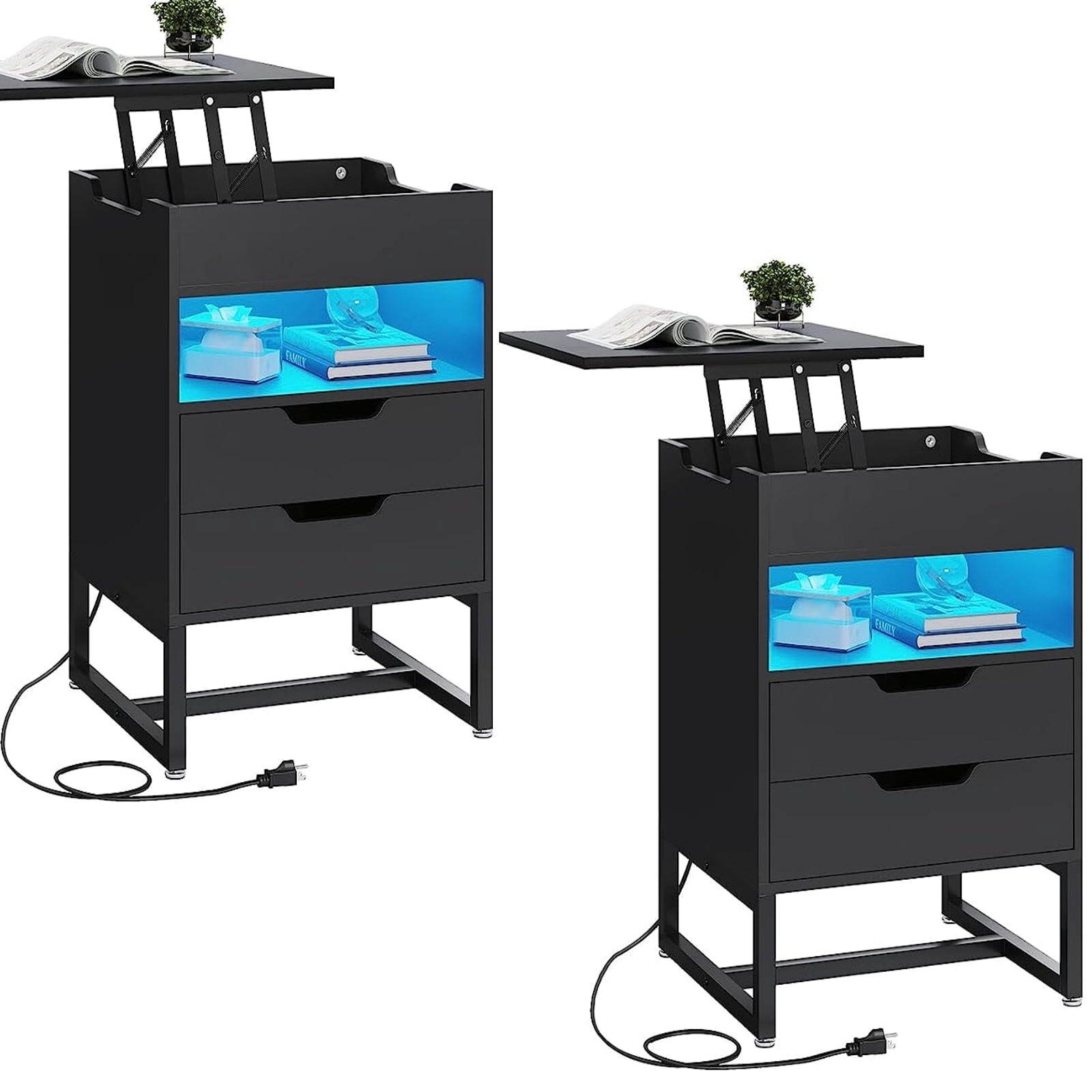 Tall Nightstands with 2 Drawers for Bedrooms,LED Nightstand with