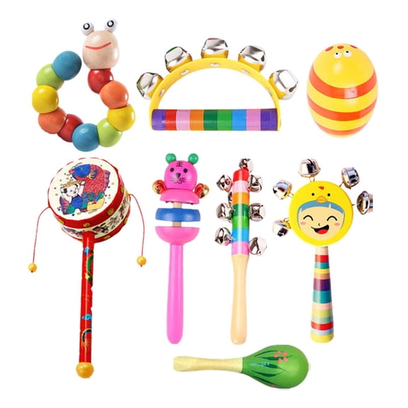 Juego de sonajero de madera para bebé de 8 Uds., instrumento de percusión, coordinación mano-ojo, conjunto de instrumentos musicales para niños para