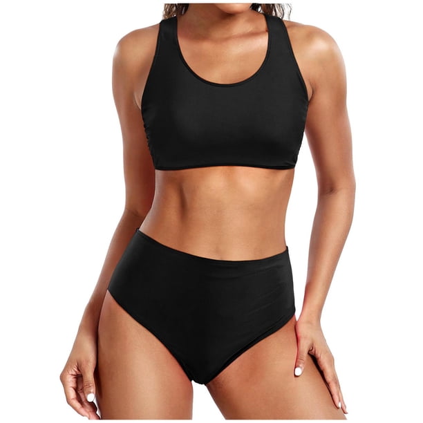 Trajes de baño para mujer, Trajes de baño para mujer, Traje de baño sin mangas liso de moda para mujer, Traje de baño con relleno y efecto push-up, Traje de baño de playa para mujer