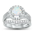 thumbnail image 6 of LaRaso & Co Trio His Her Wedding Set Sterling Silver Wedding Rings Lab Created White Opal Bridal Set Men Women 9/9, 6 of 7