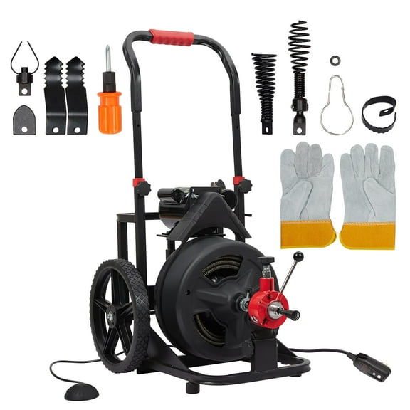 100Ft x 1/2 Inch Drain Cleaner Machine 6.8A,Professional Auto-feed Electric Drain Auger for 1 to 4 Inch Pipes,with 6 Cutters,Glove,Drain Auger Cleaner Sewer Snake