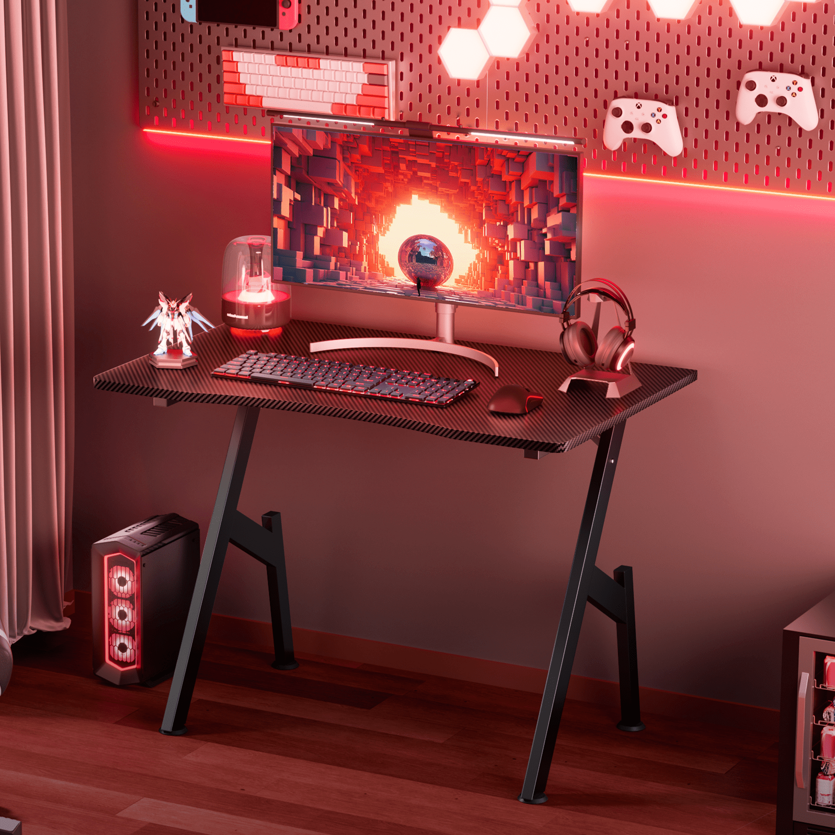 HLDIRECT 32 inch Gaming Desk, Ergonomic Gamer Table, Gamer Workstations for Adult and Teen, Black