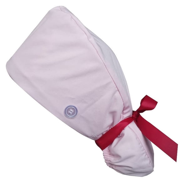 Ponytail Scrub Caps Women with Button, Satin Lined Nurse Caps for Women, Breathable & Adjustable Pink