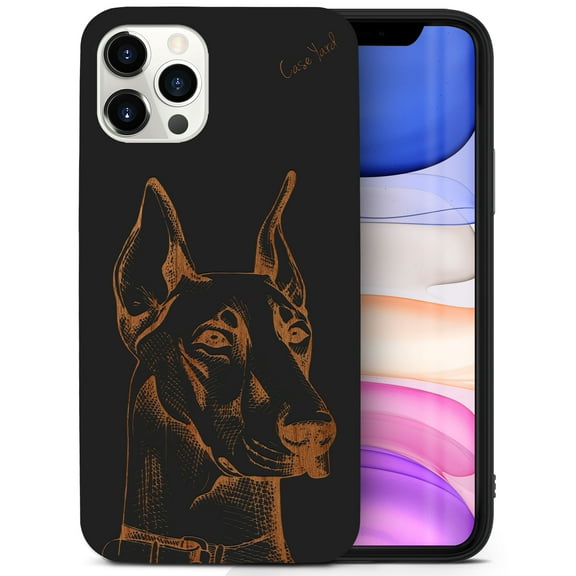 Case Yard Wooden Case for iPhone-12-Pro-Max Soft TPU Silicone cover Slim Fit Shockproof Wood Protective Phone Cover for Girls Boys Men and Women Supports Wireless Charging Doberman Design
