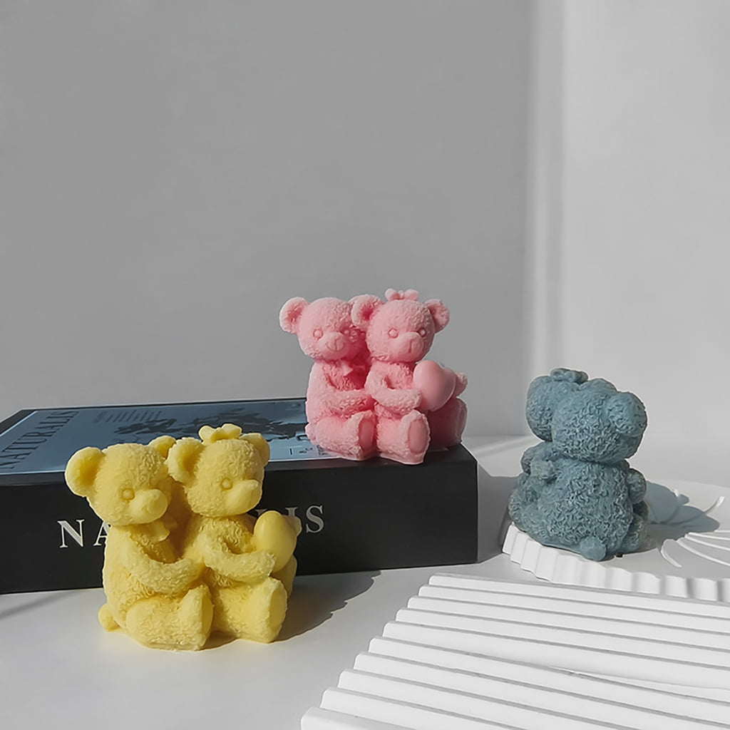 FENOHREFE Couple Bear Candle Mold Epoxy Resin Mold Silicone Ornament Moulds Easy Demolding Molds Suitable for Crafting