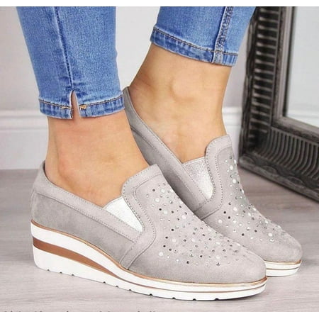 

Zpanxa Shoes for Women Summer Casual Wedge Walking Shoes Women Rhinestone Breathable Plus Size Sneakers Gray Womens Shoes 36