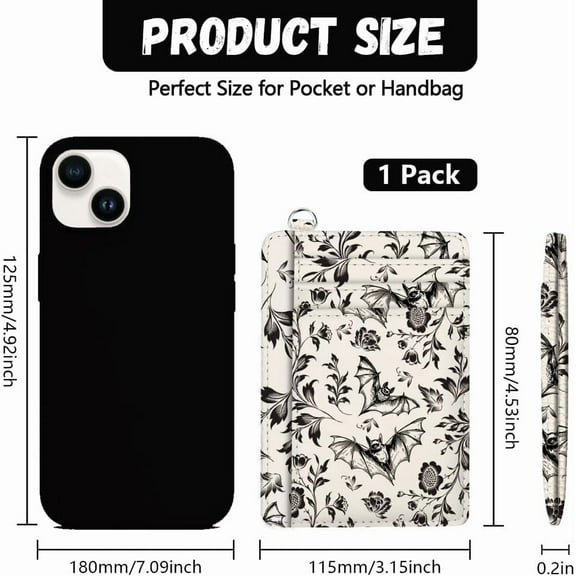 RFID Blocking Credit Card Holder for Women - Bat and Damask PU Leather Slim Wallet with ID Window 6 Card Slots and Cash Pocket - Perfect for Travel and Gifts