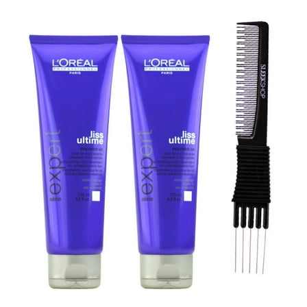 L'Oreal SerieExpert - Liss Ultime Smoothing Night Treatment (4.2 oz) with SLEEKSHOP Teasing Comb Pack of 2