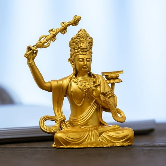 Handcrafted Manjushri Buddha Statue Golden Brass 3.07in Insight & Peace Perfect Gift for Meditation Space
