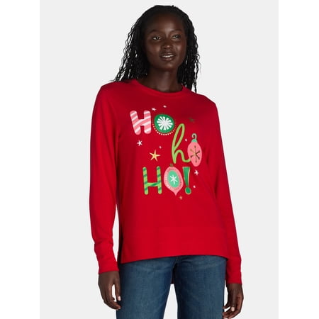 Women's Christmas Ho Ho Ho Graphic Crewneck Hacci Sweater Top from Holiday Time, Sizes S-XXXL