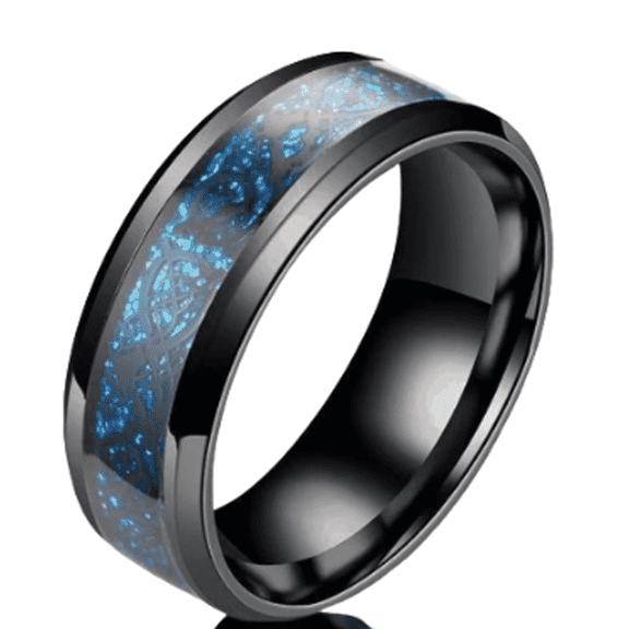 DESIGNICE Mens Rings,Striking Black-Blue Contrast Stainless Steel Rings,Intricate Dragon Engraving Tungsten Rings for Women,Modern Minimalist Stainless Steel Rings for Men,6