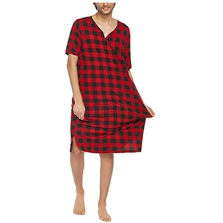 

Mrat One-Piece Pajamas Loungewear Button-Down Pajama Sets Men s Summer Casual Loose Check Print V-Neck Short Sleeve Home One-Piece Male Pajama Set Lounge