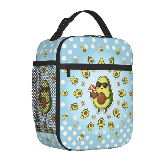 Avocado Lunch Box Novelty Pattern Reusable Thermal Tote Front Pocket Handheld Portable Work Office Picnic Daily Use Food Bag