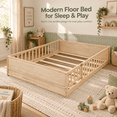 thumbnail image 6 of Miniyam Full Size Kids Floor Bed with Guardrails, Door and Book Storage, Natural, 6 of 7