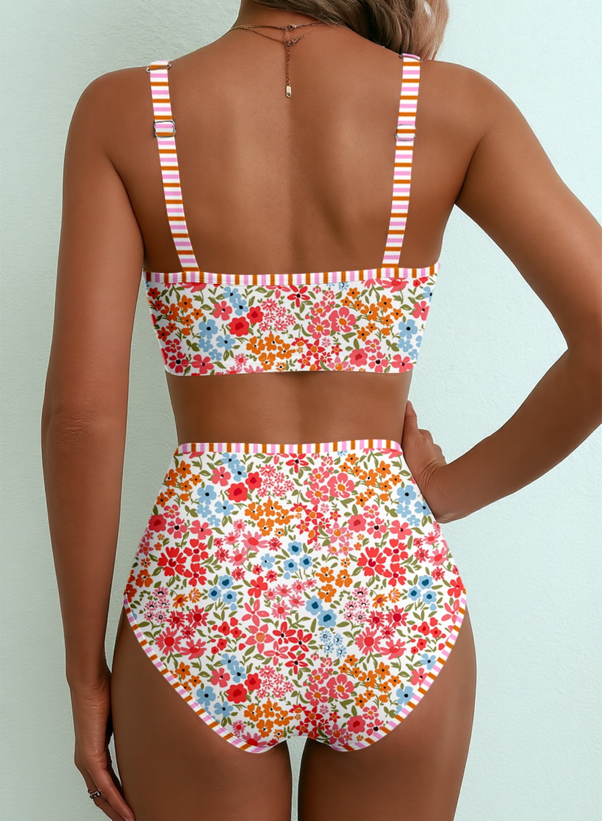 SHEWIN Womens Swimsuits Sets Bikinis Sets 2 Piece Tummy Control Bathing Suits High Waisted Swimwear Floral Swimming Suits Push Up Beach Vacation Outfits Mixed Floral L