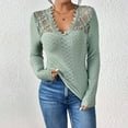 thumbnail image 2 of aidice Eyelet Tops for Women Casual V Neck Lace Long Sleeve Comfy Blouses Slim Fitting Tunic Tops, 2 of 9