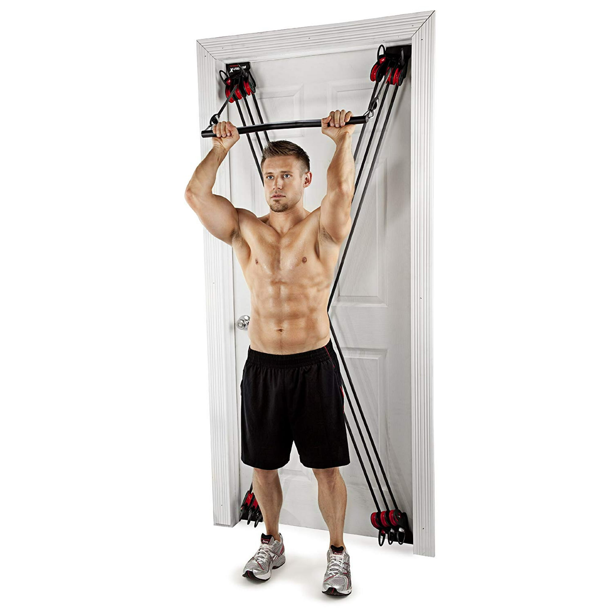X Factor Home Gym Equipment Full Body Workout Door Gym AB Abdominal Exercise System Core Fitness Includes Straight Bar DVD Handles Ankle Straps Workout Chart Strength Training Resistance Bands Walmart...
