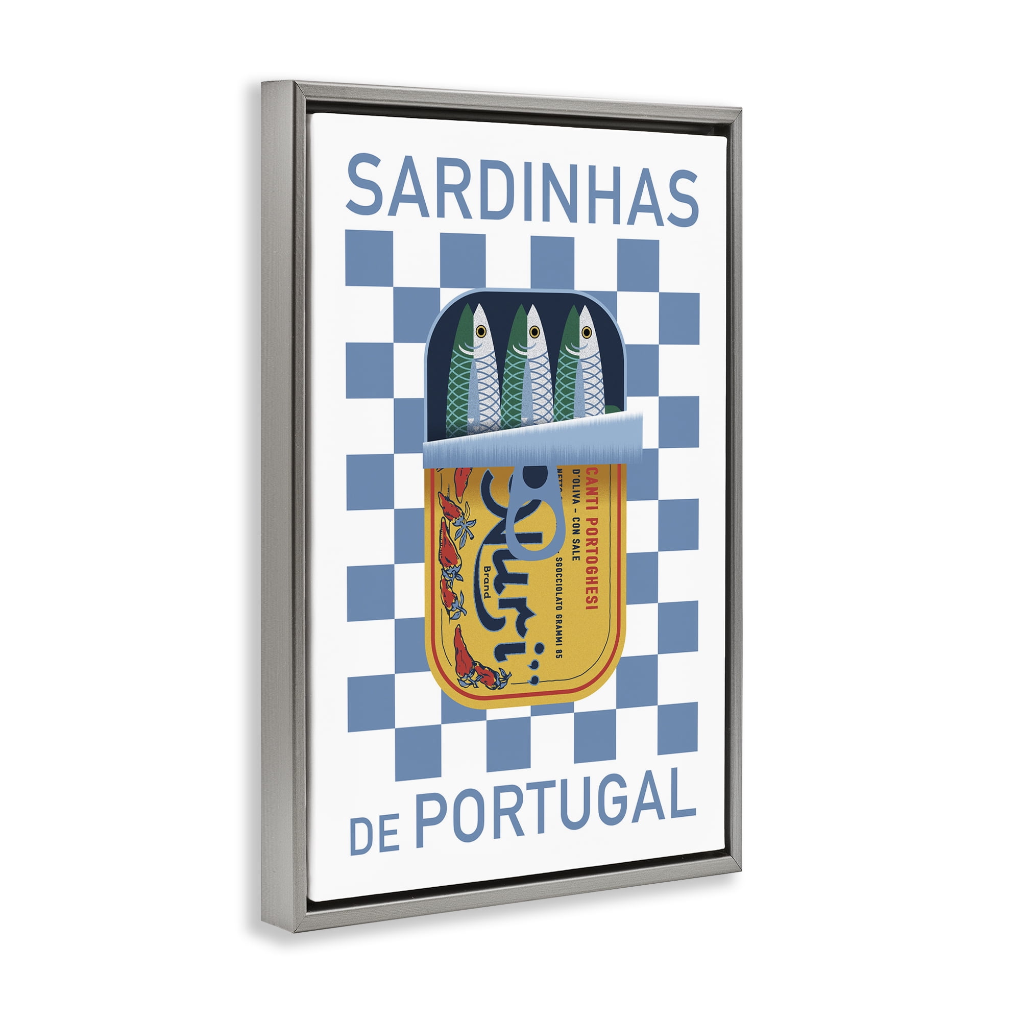 Stupell Industries Portuguese Sardines Can Food & Beverage Painting Gray Floater Framed Art Print Wall Art, 17 x 25