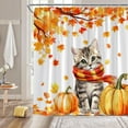 thumbnail image 3 of JOOCAR Fall Thanksgiving Cat Punpkin Maple Leaves Polyester Shower Curtain for Bathroom 72x72 inch, 3 of 5