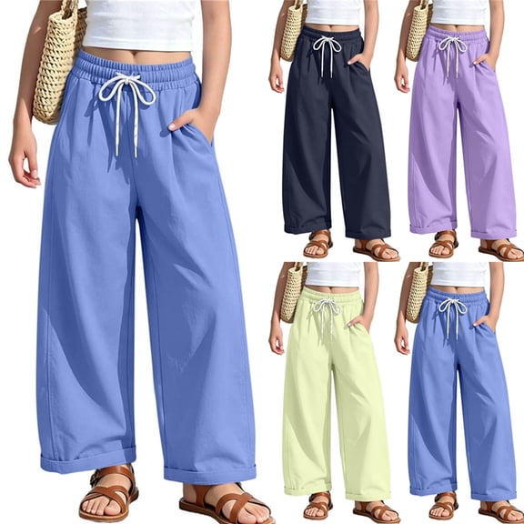 Bovxnpu Unisex Girls Casual Athletic Pants Kids Loose Pants Lightweight Elastic Waist Casual Trousers