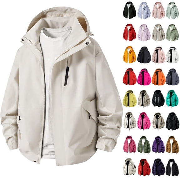 QATAINLAV Mens Zip up Hooded Jackets Long Sleeve Lightweight Windbreaker Waterproof Coats Trendy Fall Rain Jacket with Pockets Beige,L