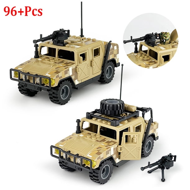 Bloques de construcción para niños, juguete de ladrillos para armar vehículo todoterreno armazón militar Humvee Jeep H1, serie WW2, ideal para regalo, 2 modos, 2024,No Box