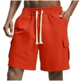 thumbnail image 3 of UVEASISHA Cargo Sweat Shorts for Men Elastic Waist Drawstring Athletic Shorts Baggy Casual Sport Short Pants with Pockets Orange XL, 3 of 10