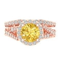 thumbnail image 2 of 2.32 ct Brilliant Round Cut Yellow Zircon 18K Rose Gold Halo Solitaire with Accents Engagement Bridal Wedding Ring Band Set size 3.5, 2 of 7