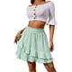 thumbnail image 1 of Minifalda con dobladillo con volantes para mujer, dobladillo Irregular de moda de verano, minifalda de cintura alta de Color puro para mujer, verde L, 1 of 7