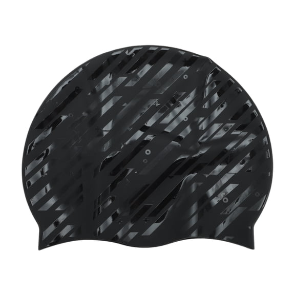 Unique Bargains 1 Pc Silicone Waterproof Stripes Swim Cap Black