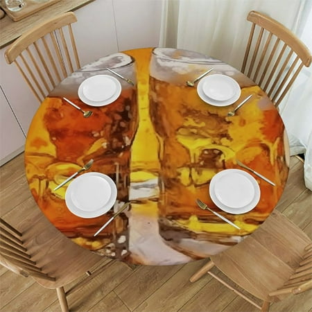 

Ullo0ord Abstract Beer Round Tablecloth - Table Cloth Round Tablecloth Waterproof Stain Resistant Polyester Fabric for Dining Room Kitchen Party 46-50