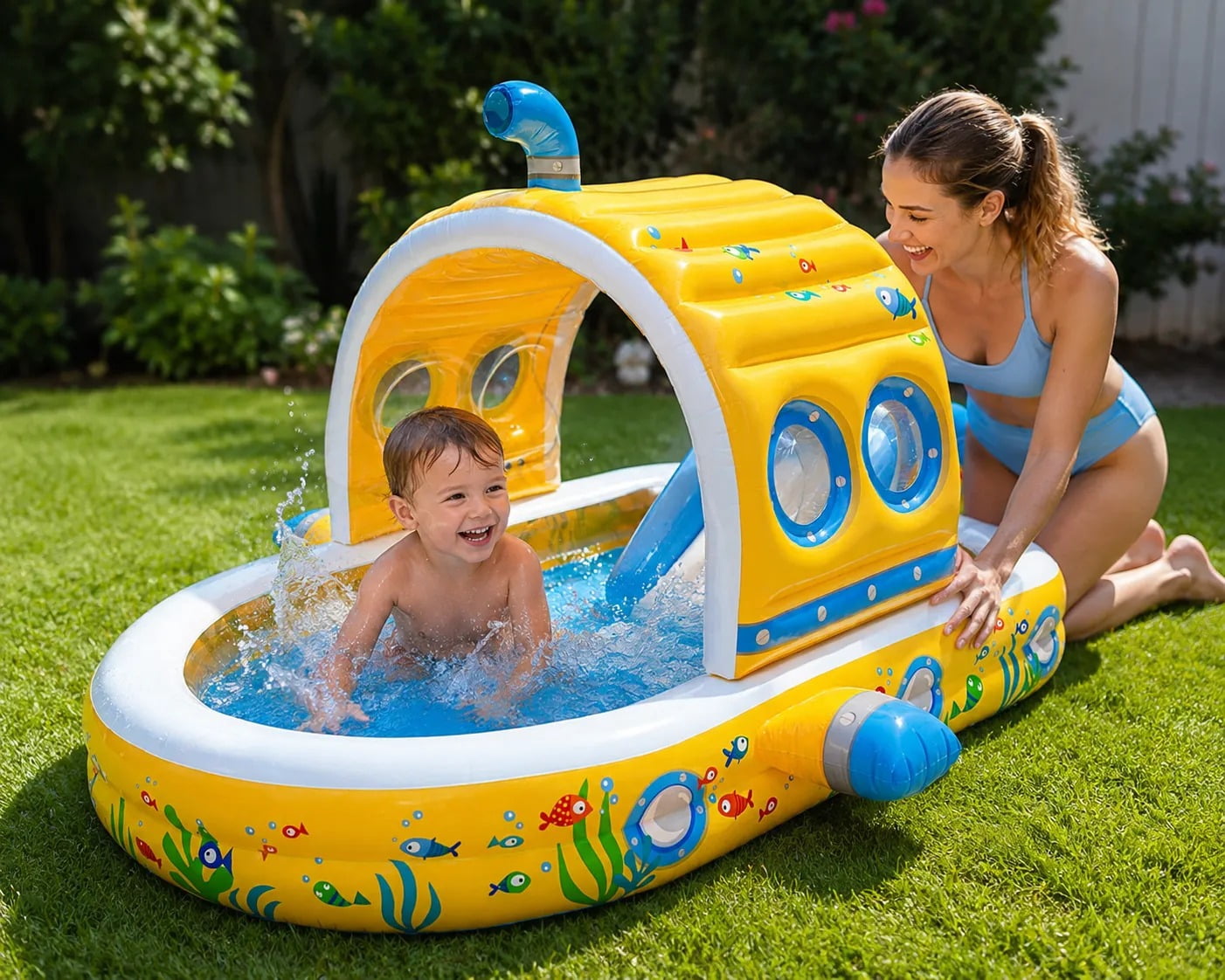 Intex Submarine Inflatable Play Center Pool with Slide and Water Sprayer, Interactive Kids Backyard Water Playground with Fun, Inflatable Backyard Summer Pool for Kids and Family Fun (56141EP)