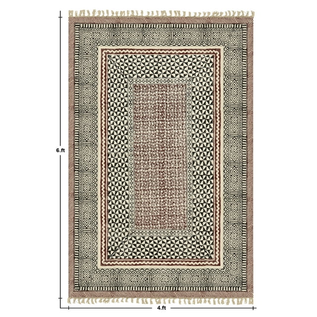 Casavani Handblock Printed Black Cotton Rug Area Rug for Entryway Kitchen Bathroom 3x5 feet