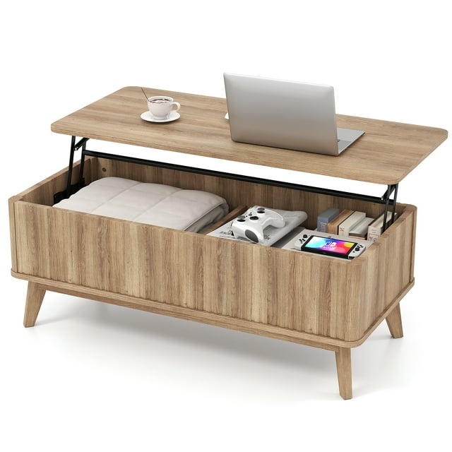 Gymax 43.5'' Fluted Lift Top Coffee Table w/Lift Tabletop Hidden Compartments for Home