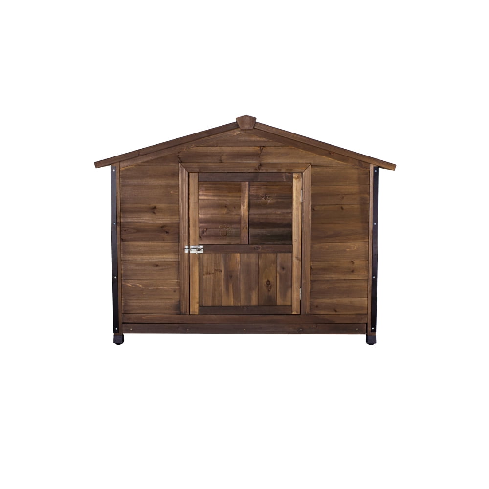 Large Outdoor Wooden Dog Kennel with Iron Frame, Cabin Style