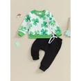 thumbnail image 2 of FEORJGP Toddler Boys Ireland Festival Outfits Infant Long Sleeve Sweatshirts Green Shamrock Print Pullover Crew Neck Tops and Drawstring Long Pants Newborn 2Pcs Loose Casual Clothes Set, 2 of 9