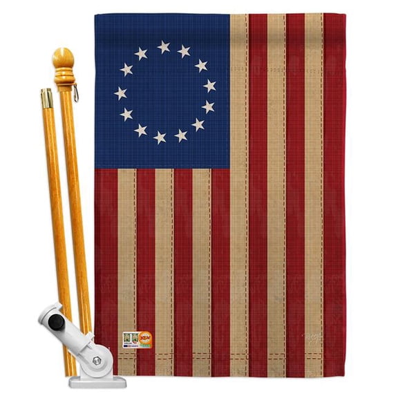 Breeze Decor BD-HS-HS-108068-IP-BO-D-US12-BD 28 x 40 in. Betsy Ross Vintage Americana Historic Impressions Decorative Vertical Double Sided House Flag Set with Pole Bracket Hardware