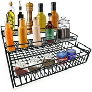 Spice Rack Organizer for Cabinet & Countertop,3 Tier Seasoning Storage Organizer Spice Shelf,Expandable Shelf,Step Storage Holder,with Protection Railing for Kitchen Cabinet,Cupboard,Pantry,Metal