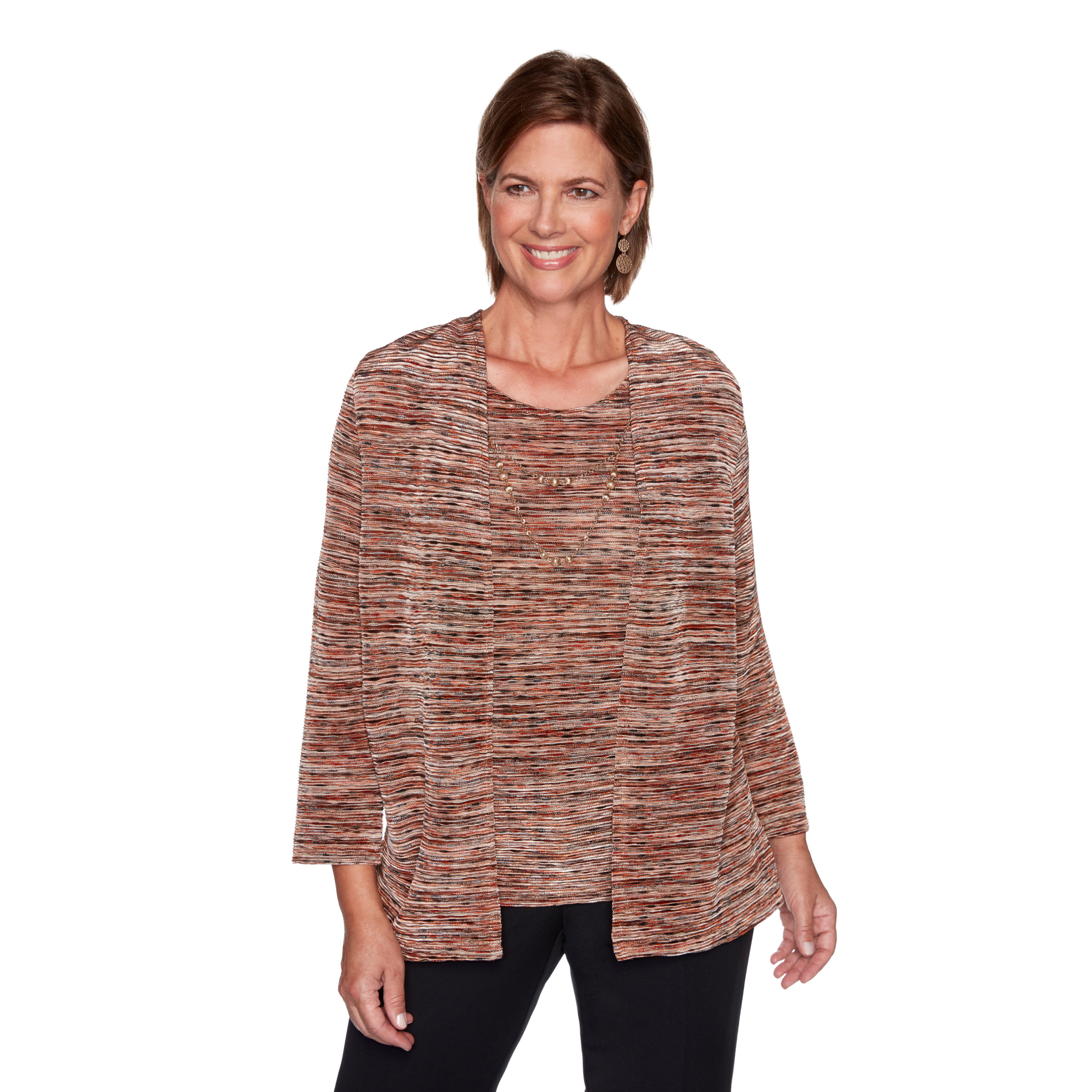 Alfred Dunner Women's Space Dye Two-For-One Top - Petite Size, Vicuna ...