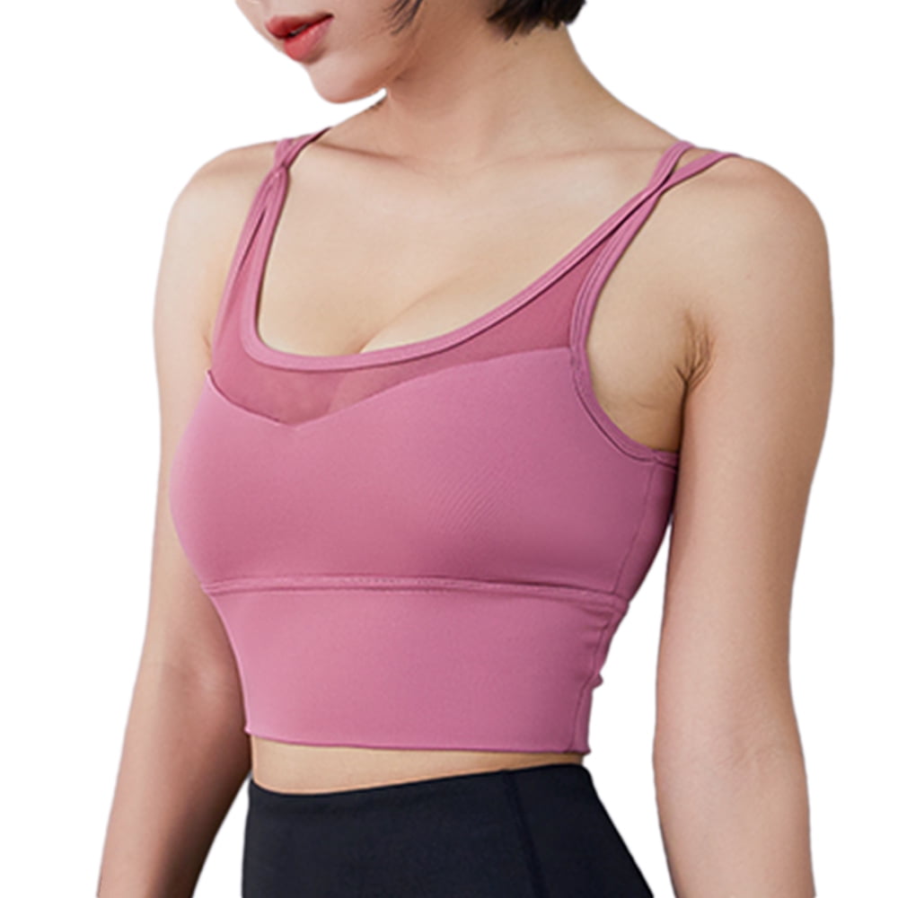 BodyChum Womens Sports Bra Double Thin Shoulder Strap Backless Gauze Design  Black M 