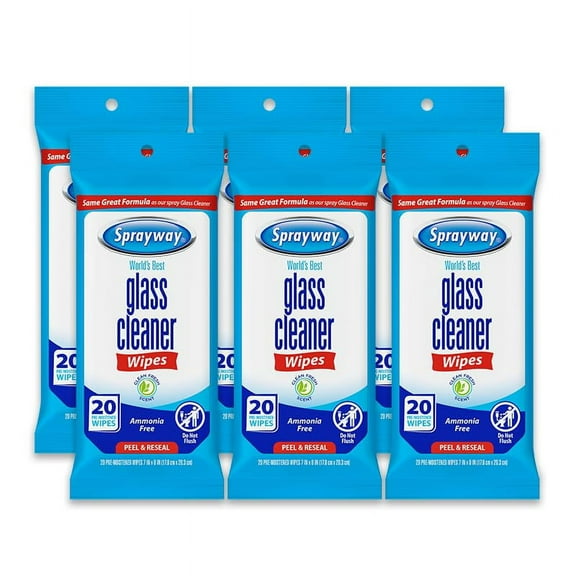 Sprayway Glass Cleaner Wipes - Ammonia-Free, Pre-Moistened - 20ct, Pack of 6