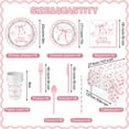 thumbnail image 3 of Coquette Birthday Decorations Set, 141Pcs Pink Bow Happy Birthday Party Decorations Serve 16,with Plates Cake Top Napkins Cups Banner Tablecloth Balloons, Pink Party Supplies for Girls Party, 3 of 6